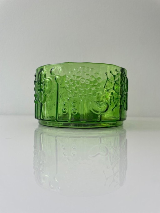 Bol vintage en verre scandinave - design en relief vert des années 1960