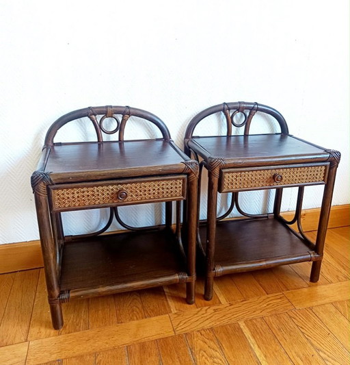 2 comodini vintage in rattan degli anni '60