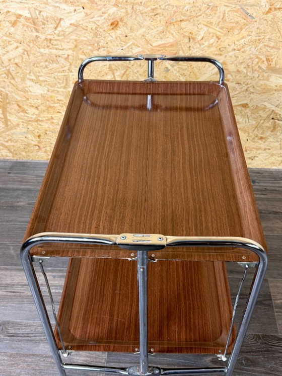 Image 1 of 1960s/70s Serving Trolley/Dinette Side Table, Space Age Design, Chrome/Brown