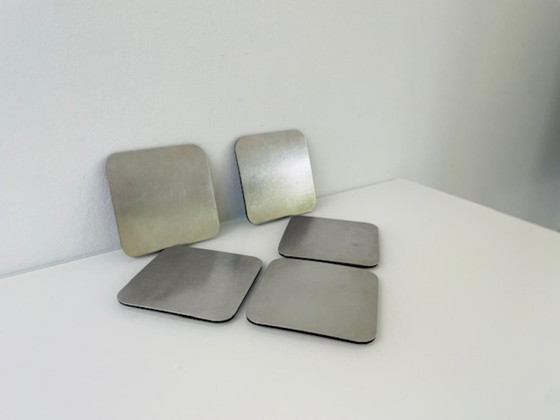 Image 1 of Set of 5 minimalist stainless steel coasters – square design