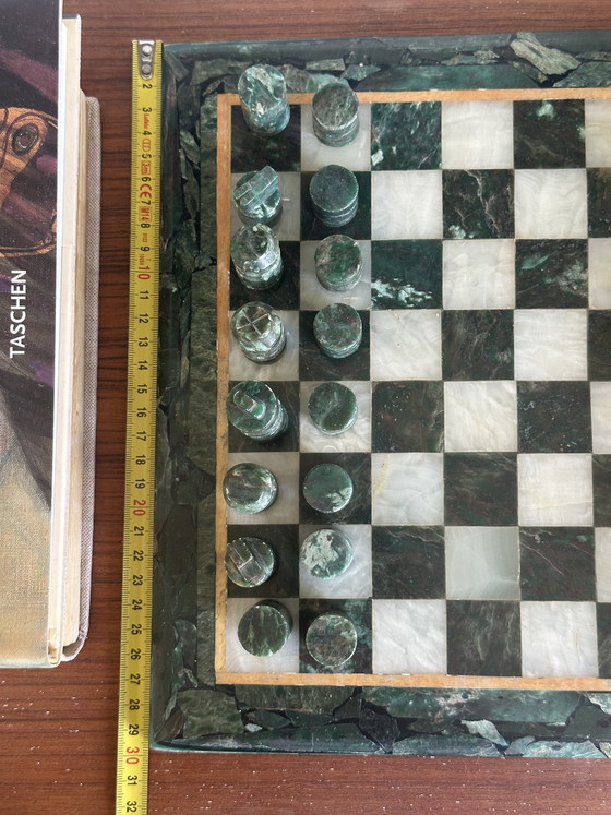 Image 1 of Vintage Marble Chess Set Malachite Natural Stone Onyx Green Chessboard