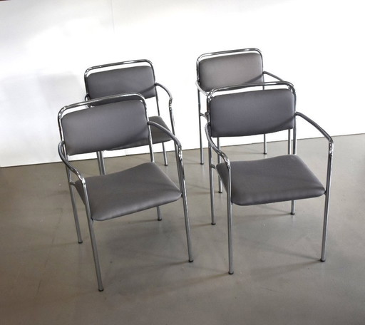 4 reupholstered Vintage Chrom Stühle Chairs 70er 70s