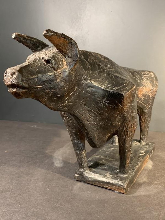 Sculpture animalière de taureau brutaliste en grès émaillé par Mario Peruggini, années 1960 – Ceramic (photo 3 of 12)