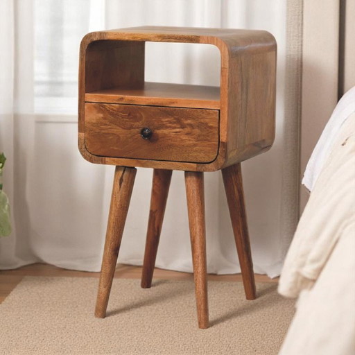 Mini Eikenhouten Look Nachtkastje Van Massief Mangohout – 1 Lade & Open Vak – Artisan, Wood