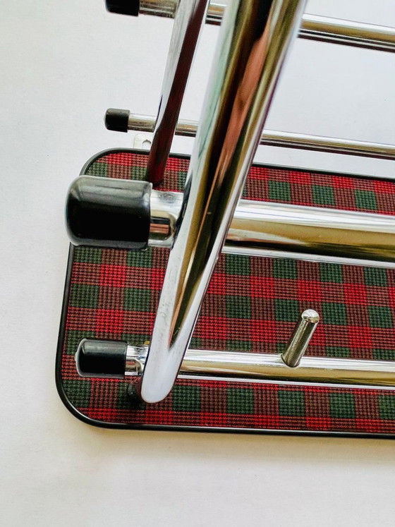 Coat Rack - Sleek Chrome, Red-Green Tartan - Mid-Century Flair, 1960s (photo 15 of 17)