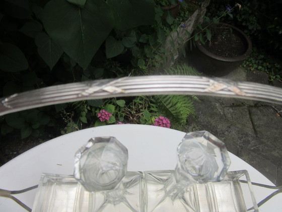 Image 1 of Supporto per ampolla in argento placcato e vetro di cristallo, stile Art Nouveau, vintage