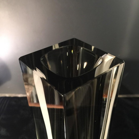 White and Black Striped Sommerso Murano Glass Vase attributed to Flavio Poli for Seguso, 1960s – Arte (photo 6 of 17)