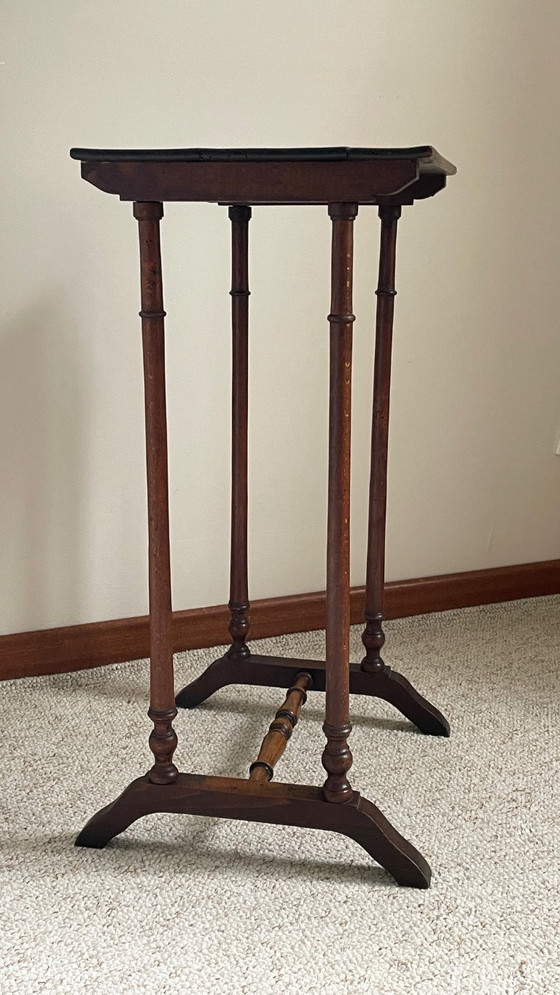 Image 1 of Antique Turned Wood Bedside Table