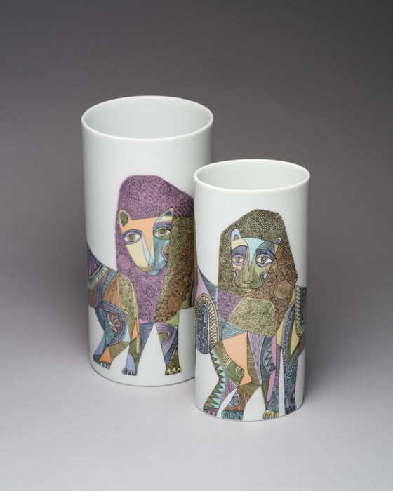 Image 1 of Rosenthal Studio-Line “Lions” Designer Vase Duo Cuno Fischer & Bjørn Wiinblad