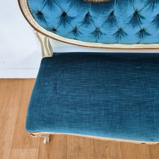 Image 1 of Banc de boudoir vintage brocante rococo Queen Ann hall banc