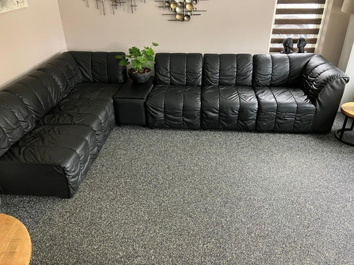 Beautiful genuine black leather modular sofa.