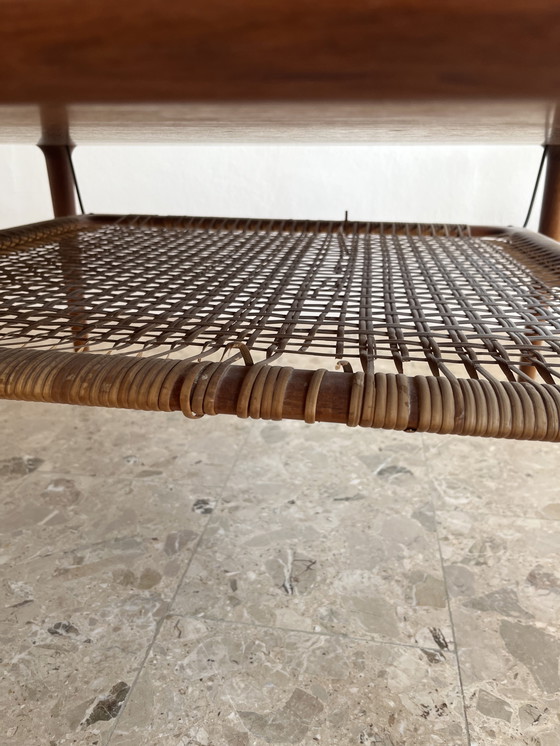 Image 1 of 1x Originele "Gustav Bahus jaren 60" salontafel van teakhout met papieren koordplank, Noorwegen!!