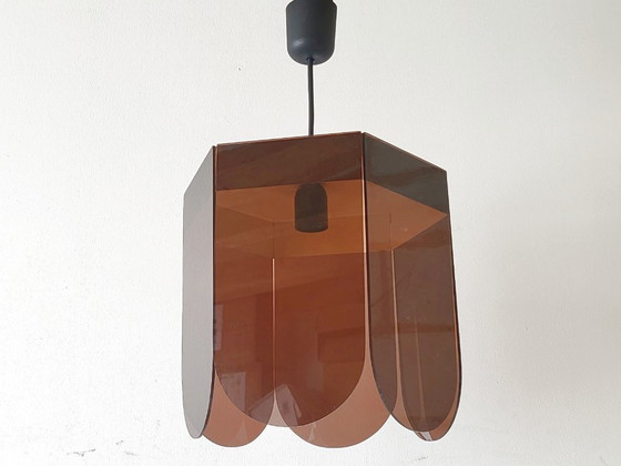 Image 1 of Vintage 1960s Pendant Light, Smoked Plexiglas & Chrome Steel, 60s Space Age