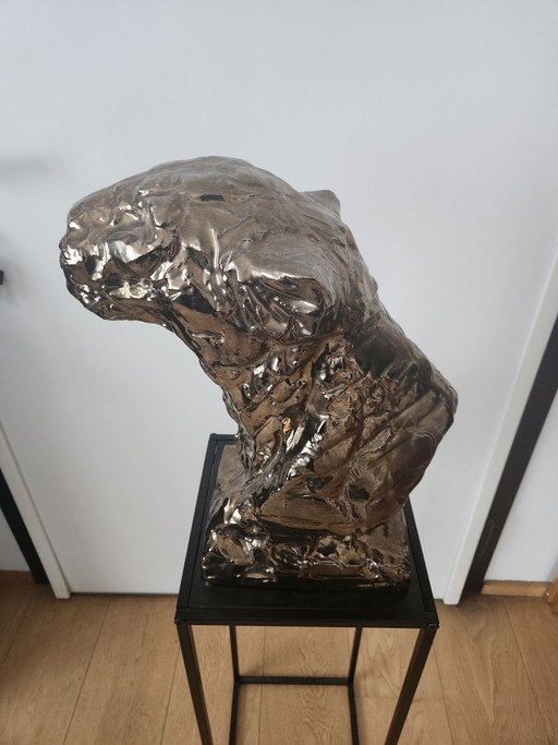 Villari - Large handmade porcelain bust of a Panther - Limited Edition 100/300 - 39 cm