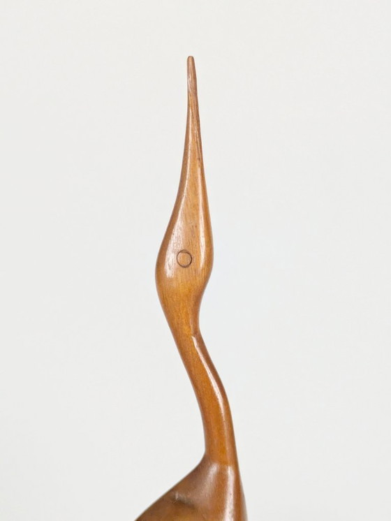 Image 1 of Sculpture de grue en teck du milieu du siècle, figurine scandinave sculptée à la main