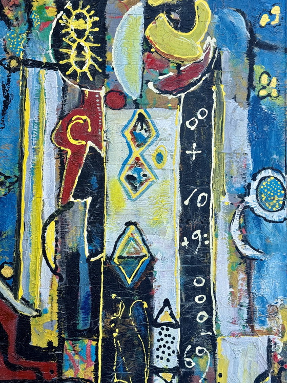 Image 1 of Jan Wille ( 1959 ) Groot schilderij op doek / Art Brut