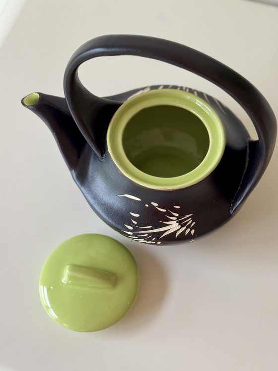 Image 1 of Japanese style teapot ceramic with bamboo motif - Bat Trang Vietnam