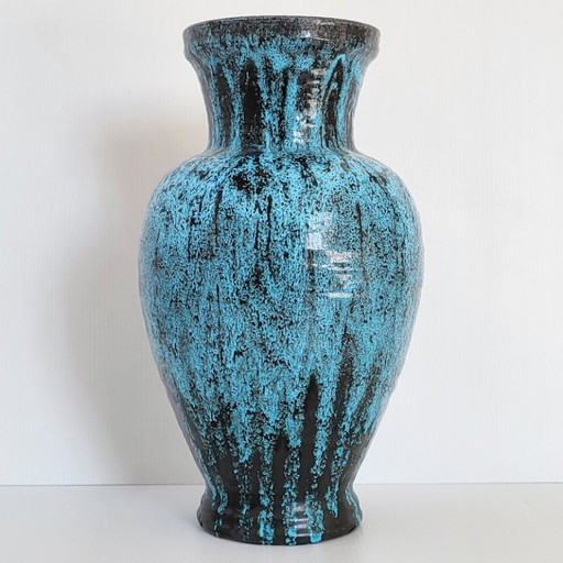 IMPORTANT VINTAGE FRENCH VASE 1960 ACCOLAY CERAMIC BLUE & BLACK 60S 1960S
