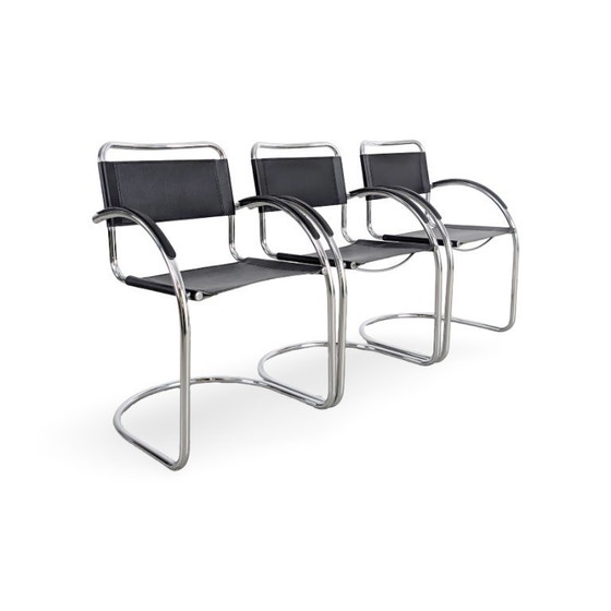 Image 1 of 3er Set Bauhaus Freischwinger Midcentury Stuhl Italy Schwarz