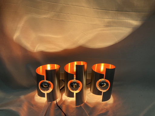 Vintage space age wandlamp, Polam, geborsteld aluminium