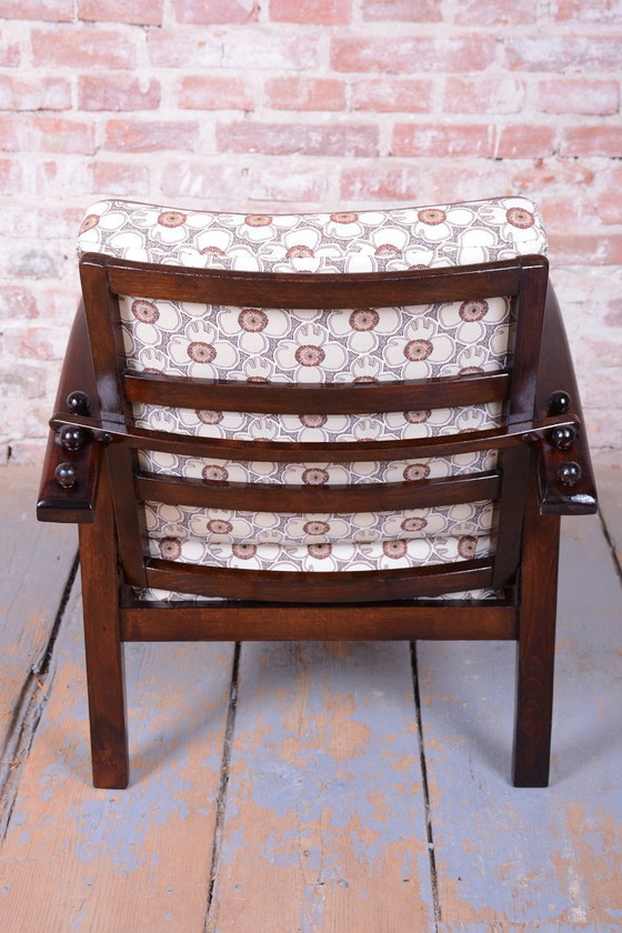 Poltrona Art Déco regolabile restaurata, di Thonet, Faggio, Lucidata, Ceca, anni '20, Poltrone, Tessile, Legno (foto 4 di 15)