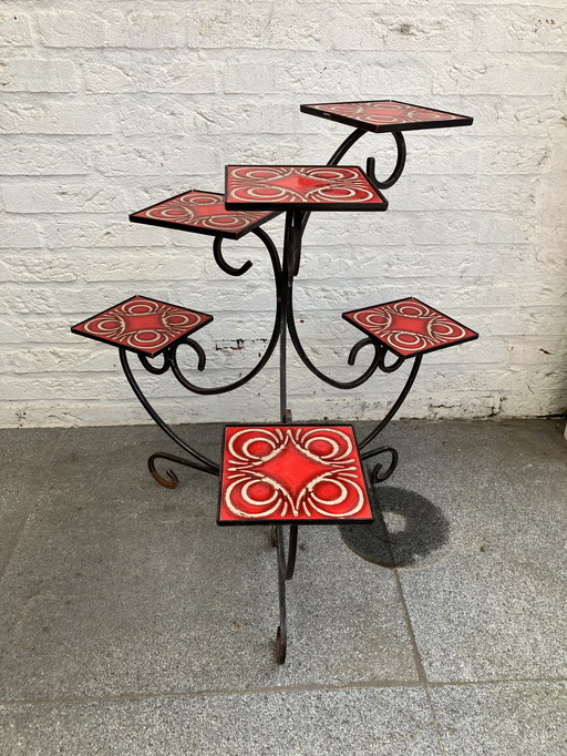 Vintage cast iron plate table with 6 trays