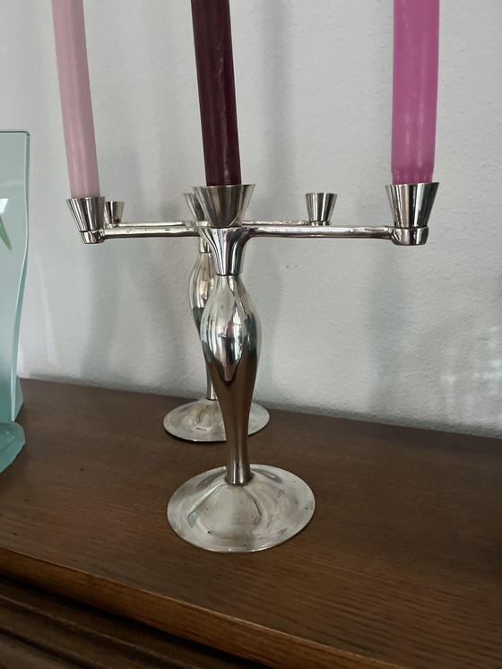 Image 1 of 2 X Zilverkleurige kandelaars 