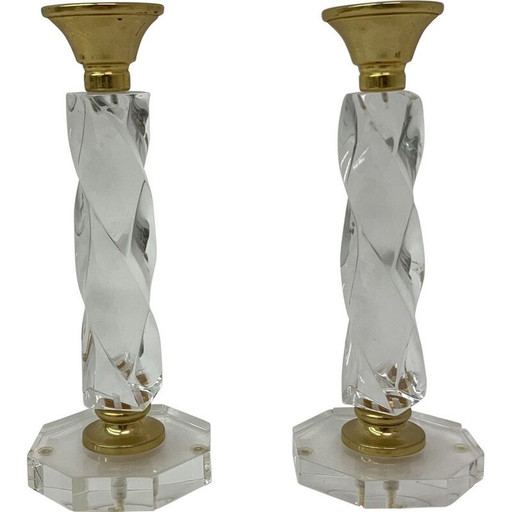 Paire de chandeliers vintage en lucite torsadée, 1970