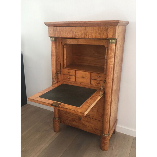 Vintage empire burr walnut secretary with detached columns, 1930