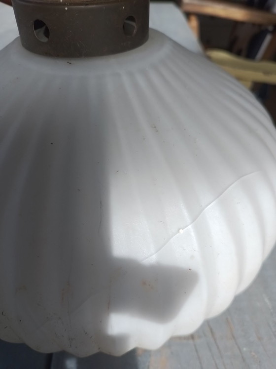 Milk glass pendant lamp 1950s – Wood (photo 7 of 9)
