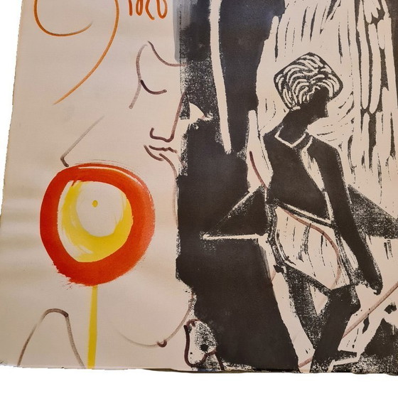 Image 1 of Pencil drawing and woodcut signed Miro