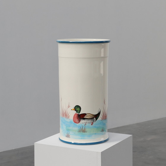Image 1 of Mid-century ceramic umbrella stand with painted decorations, Italy 1950s
