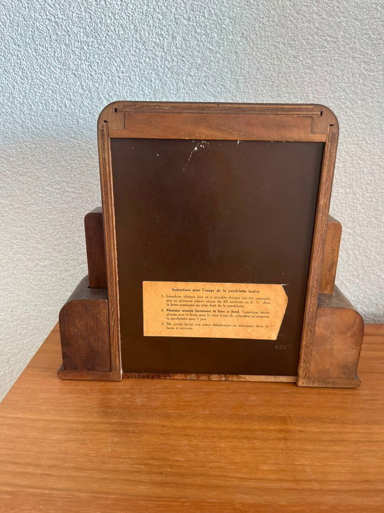 Image 1 of Tirelire-horloge Art Déco Zenith – Pendule de cheminée suisse en bois – Années 1930