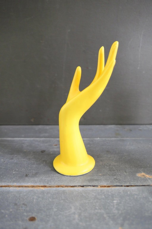 Vintage solifleur vase / ring holder yellow hand