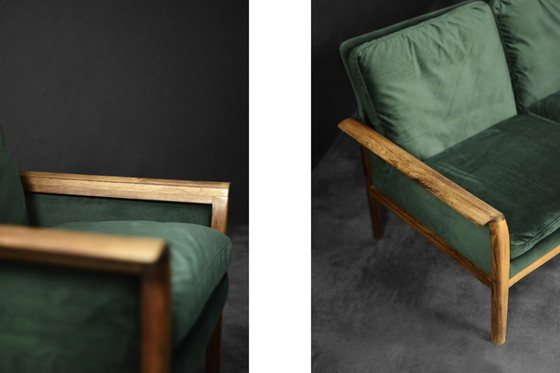 Image 1 of Canapé et Chaise Vintage en Palissandre et Velours Vert Bouteille par Knut Sæter pour Vatne Møbler, Norvège, 1960s, Set de 2