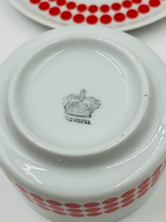 Image 1 of Winterling Bavaria Red Polka Dot Porcelain Lunch Service 70s