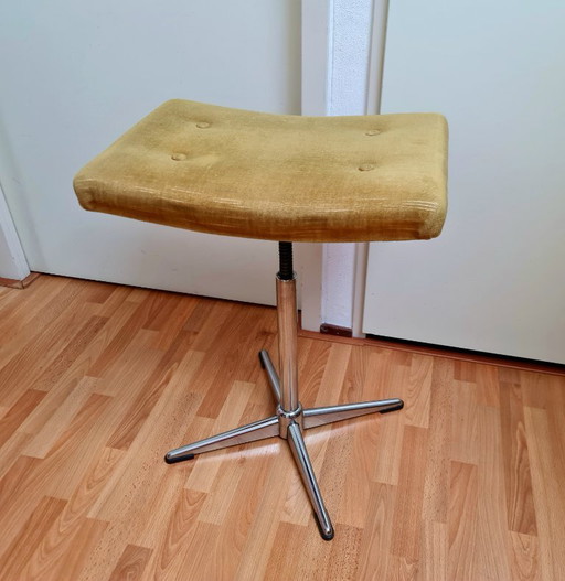 Unieke Mid-Century Design Pianokruk / Hocker Gecapitonneerd Okergeel Fluweel Jaren 70 Space Age