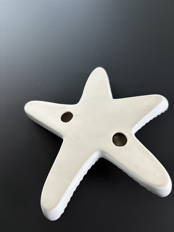 Image 1 of Stella marina decorativa in ceramica bianca smaltata
