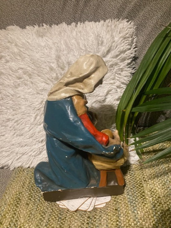 Image 1 of polychrome Gipsstatue der Maria mit dem Jesuskind