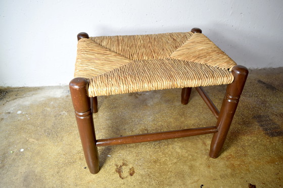 Image 1 of Antique Straw Wicker Stool Rustic Strohhocker 