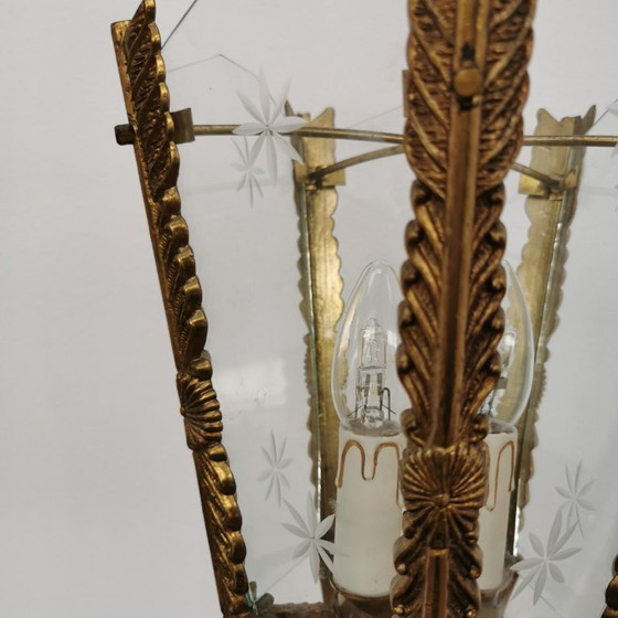 Image 1 of Lampada a lanterna francese in ottone vintage, lampada a sospensione, lampada con catena