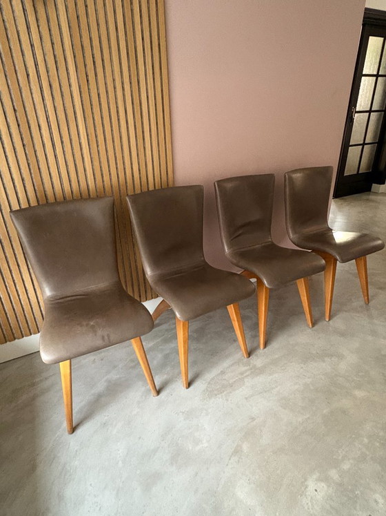 Set Van 4 G. Van Os Culemborg Dining Chairs – Eetkamerstoelen, Wood, Leather (photo 3 of 15)