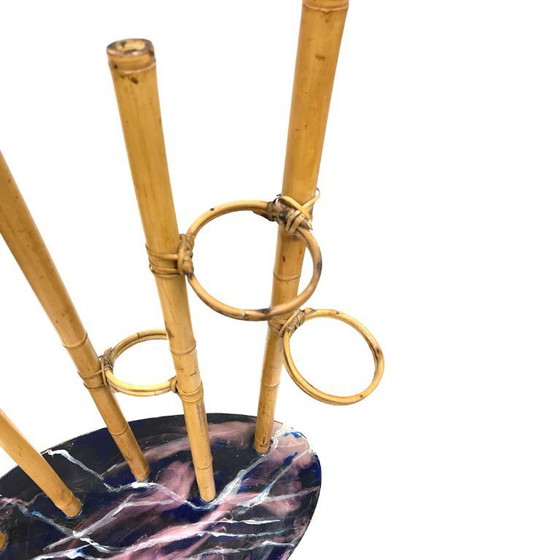 Image 1 of Mid-Century Modern Plant Stand – Europe, 1960s-1970s, Bamboo & Artistic Resin Tabletop