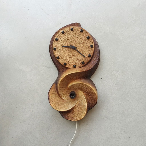 Lámpara de pared/reloj brutalista vintage de cerámica