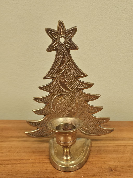 chandelier vintage en laiton en forme de sapin de Noël