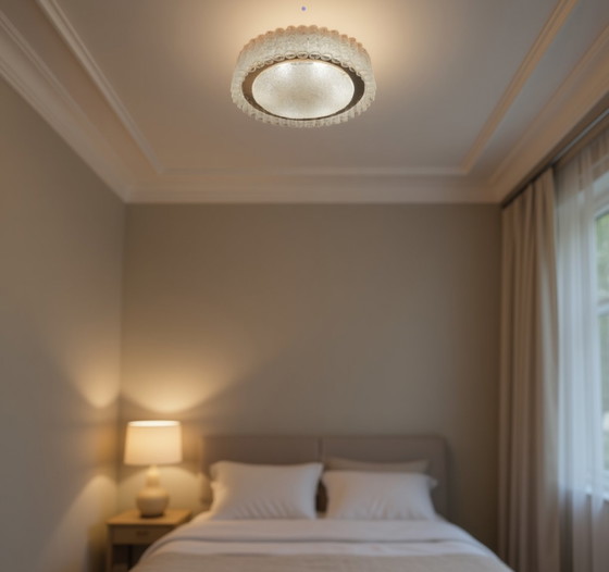 Image 1 of Lámpara de techo grande de cristal esmerilado Doria Leuchten – Estilo moderno de mediados de siglo / Hollywood Regency (Ø 60 cm)