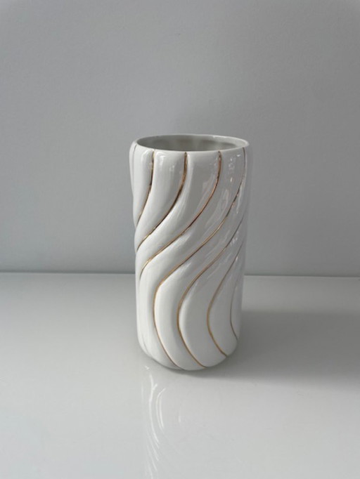 Vintage Italian vase Rigoni white/gold ceramic
