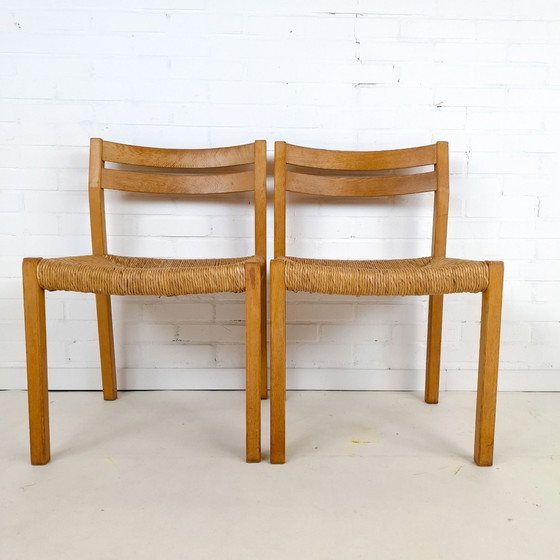 2x Vintage J.L. Moller model 401 Danish design chairs 70s – Dining chairs, Wicker, Wood (photo 2 of 11)