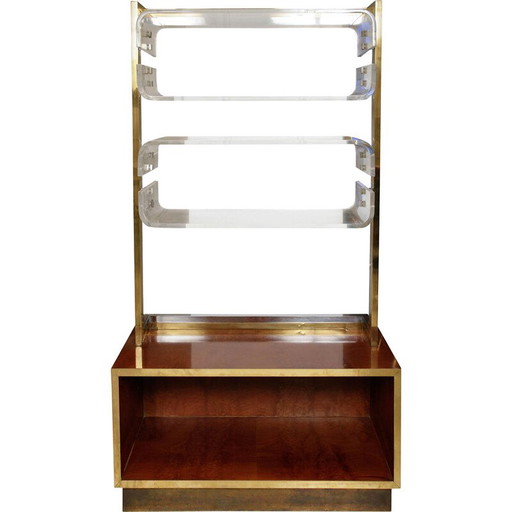 Libreria vintage in ottone cromato e lucite di Romeo Rega, Italia 1970