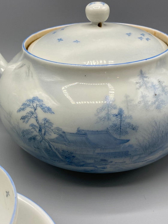 Japans porseleinen theeservies – Blauw en wit landschap – Dai Nippon Meiji-periode – Decoratieve objecten (photo 4 of 10)